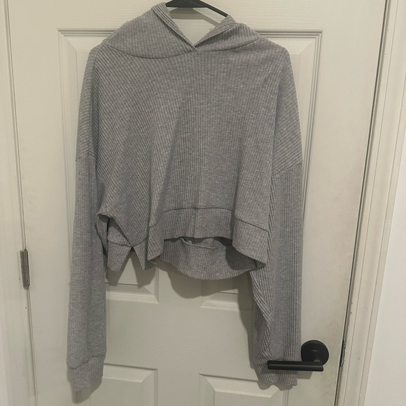 ALO Yoga Muse Gray Ribbed Hoodie M - Picture 2 of 4